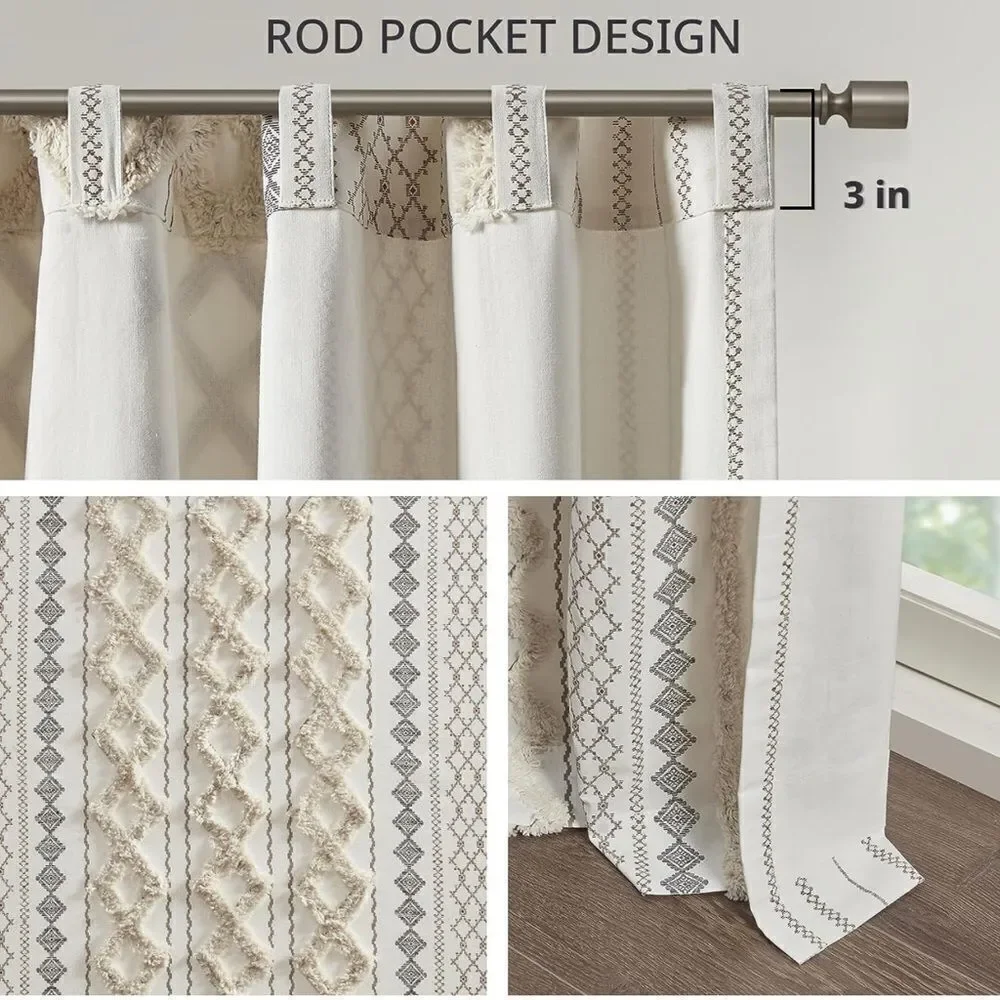 INK+IVY Imani 100% Cotton Boho‎ Chenille Stripe Geometric Print Curtains